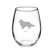 Sheltie Deep Etched Stemless Red Wine Glass