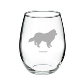 Samoyed Deep Etched Stemless Red Wine Glass