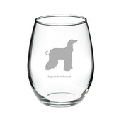 Afghan Greyhound Deep Etched Stemless Red Wine Glass