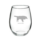 Border Collie Deep Etched Stemless Red Wine Glass