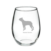 Boston Terrier Deep Etched Stemless Red Wine Glass