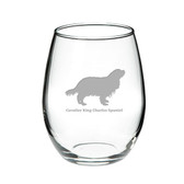 Cavalier King Charles Spaniel Deep Etched Stemless Red Wine Glass