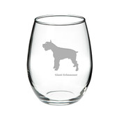 Giant Schnauzer Deep Etched Stemless Red Wine Glass