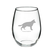 German Shepherd Deep Etched Stemless Red Wine Glass