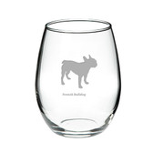 French Bulldog Deep Etched Stemless Red Wine Glass