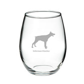 Doberman Pinscher Deep Etched Stemless Red Wine Glass