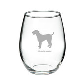 Airedale Terrier Deep Etched Stemless Red Wine Glass