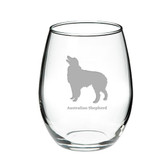 Australian Shepherd Deep Etched Stemless Red Wine Glass