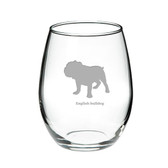 English Bulldog Deep Etched Stemless Red Wine Glass