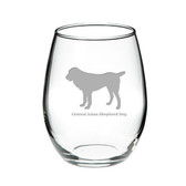 Central Asian Shepherd Dog Deep Etched Stemless Red Wine Glass