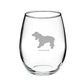 Russian Spaniel Deep Etched Stemless Red Wine Glass