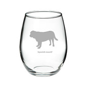Spanish Mastif Deep Etched Stemless Red Wine Glass