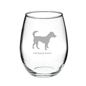 Jack Russel Terrier Deep Etched Stemless Red Wine Glass