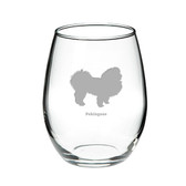 Pekingese Deep Etched Stemless Red Wine Glass