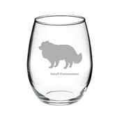 Small Pomeranian Deep Etched Stemless Red Wine Glass