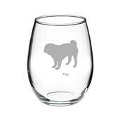 Pug Deep Etched Stemless Red Wine Glass