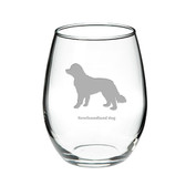 Newfoundland Dog Deep Etched Stemless Red Wine Glass