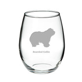 Bearded Collie Deep Etched Stemless Red Wine Glass