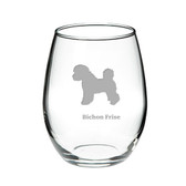 Bichon Frise Deep Etched Stemless Red Wine Glass