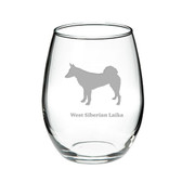 West Siberian Laika Deep Etched Stemless Red Wine Glass