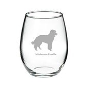 Miniature Poodle Deep Etched Stemless Red Wine Glass