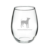 American Hairless Terrier Deep Etched Stemless Red Wine Glass
