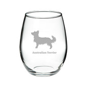 Australian Terrier Deep Etched Stemless Red Wine Glass