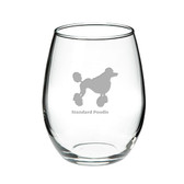 Standard Poodle Deep Etched Stemless Red Wine Glass