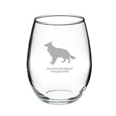 German Shepherd (Longhaired) Deep Etched Stemless Red Wine Glass