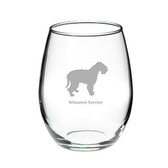 Wheaten Terrier Deep Etched Stemless Red Wine Glass