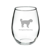Portuguese Water Dog Deep Etched Stemless Red Wine Glass