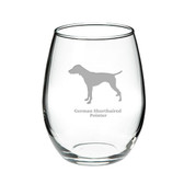 German Shorthaired Pointer Deep Etched Stemless Red Wine Glass