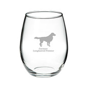 German Longhaired Pointer Deep Etched Stemless Red Wine Glass