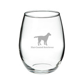 Flat-Coated Retriever Deep Etched Stemless Red Wine Glass