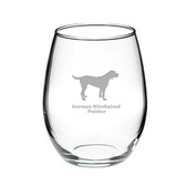 German Wirehaired Pointer Deep Etched Stemless Red Wine Glass