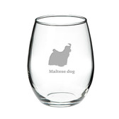 Maltese Dog Deep Etched Stemless Red Wine Glass