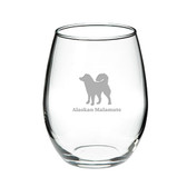 Alaskan Malamute Deep Etched Stemless Red Wine Glass