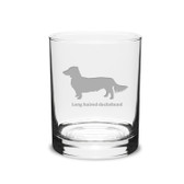 Long Haired Dachshund Deep Etched 14 oz Classic Double Old Fashion Glass
