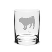 Pug Deep Etched 14 oz Classic Double Old Fashion Glass