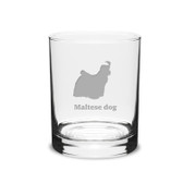 Maltese Dog Deep Etched 14 oz Classic Double Old Fashion Glass