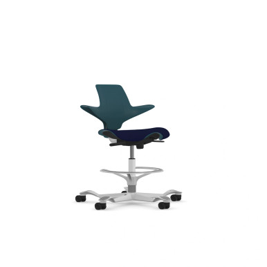 HÅG Capisco Puls 8020 chair in petroleum blue plastic with silver base and foot ring