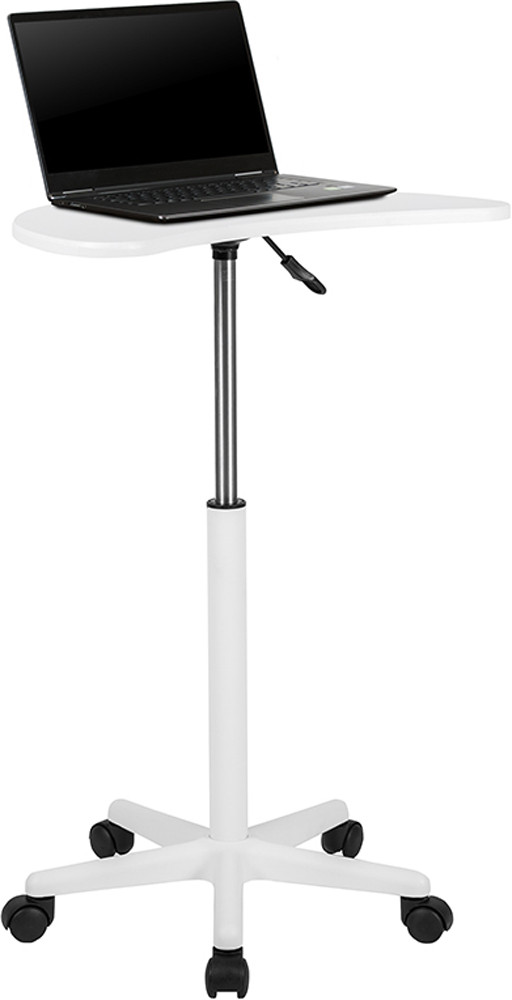 White Height Adjustable Small Laptop Table on Wheels | Healthy Posture Store