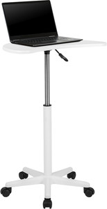 White Height Adjustable Small Laptop Table on Wheels