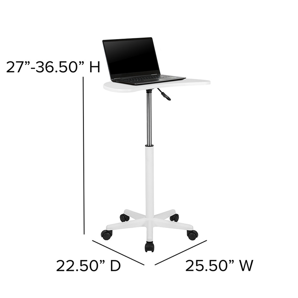 White Height Adjustable Small Laptop Table on Wheels Healthy Posture