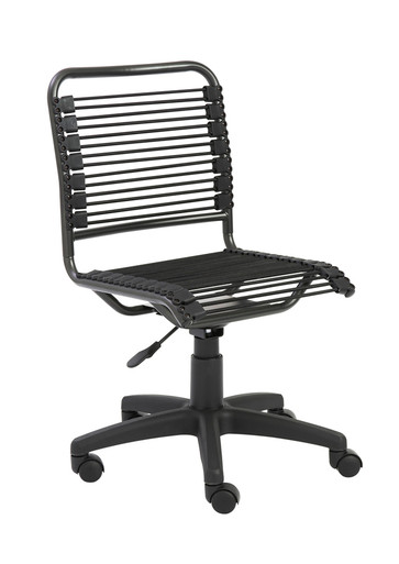 euro Style Armless Bungie Chair Bungie Low Back Office Chair, in Black with Graphite Black Frame and Black Base