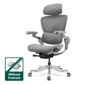 Healthy Posture Hinomi H2 Pro ergonomic mesh chair in moon grey, side view without footrest.