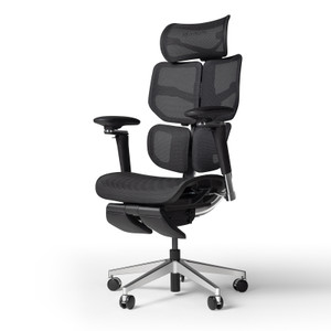 Hinomi X2 Pro ergonomic mesh chair in black, side view with extended footrest.
