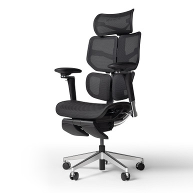 Hinomi X2 Pro ergonomic mesh chair in black, side view with extended footrest.