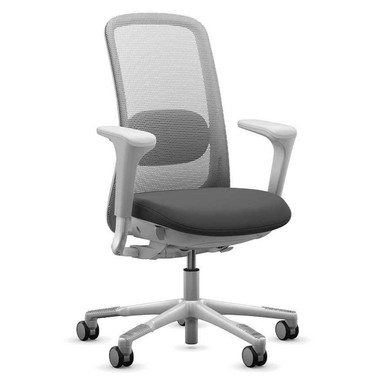 HAG Sofi Modern ergonomic task chair with a white frame, breathable mesh back, and grey upholstered seat, shown on a 5-star caster base.