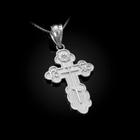 Sterling Silver Eastern Orthodox Olga Cross Charm Necklace